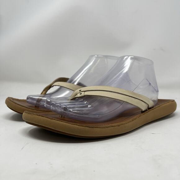 OLUKAI Kapehe Luana Tapa Sahara Leather Straps Thong White Sandals Size 11 - Picture 2 of 10